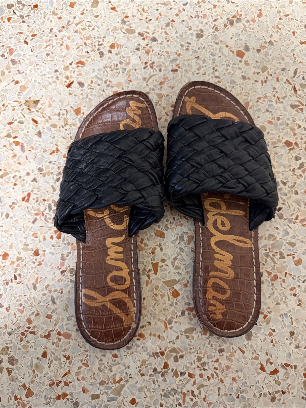 Sam Edelman Black Braided Slide Sandals with Brown Footbed